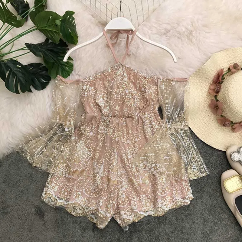 Moda feminina, модные брендовые дизайнерские женские летние комбинезоны, женские сексуальные комбинезоны с бретельками, сетчатые Кружевные Боди с открытыми плечами