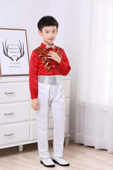 

Children's chorus primary and secondary school students' Sequin performance boy host long sleeve suit performance clothing