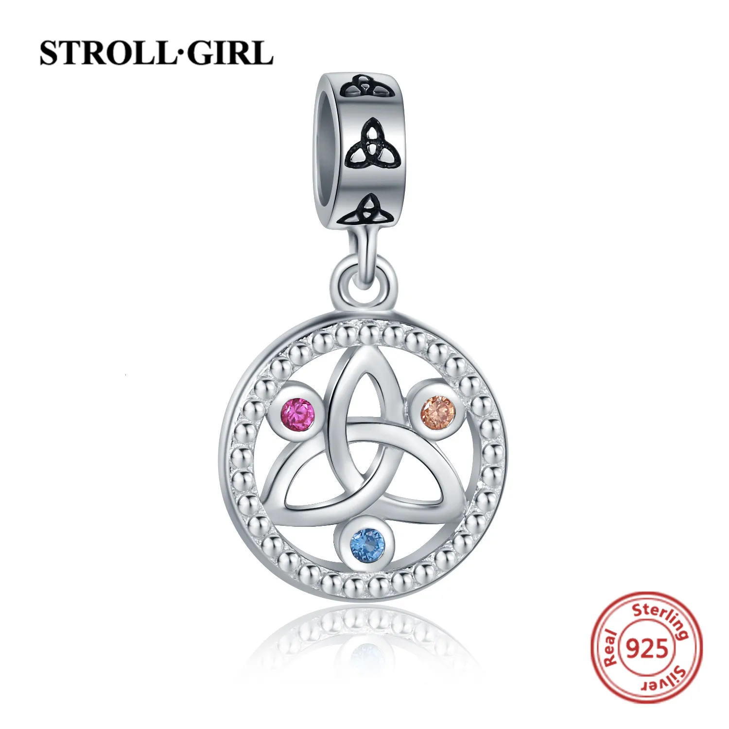 StrollGirl 925 пробы серебряный круглый кулон с красочными фианитами талисманы подходят Пандора браслет для женщин Мода DIY Ювелирные изделия Подарки
