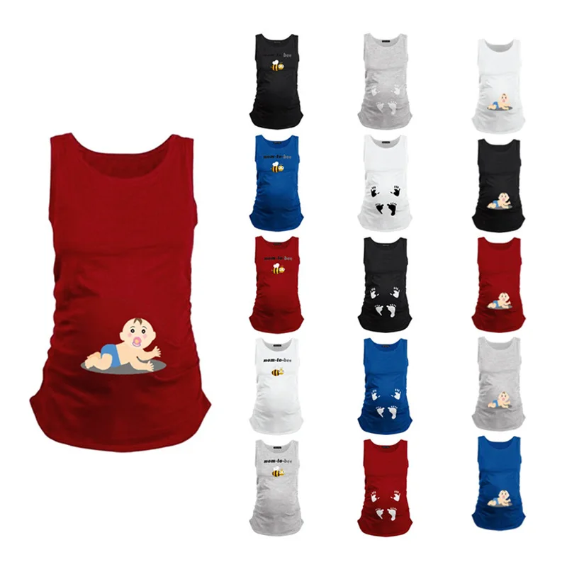 

2019 New Style Small Footprint Small Bee Small Baby Pattern Printed Vest T-shirt Maternity Clothes Tops