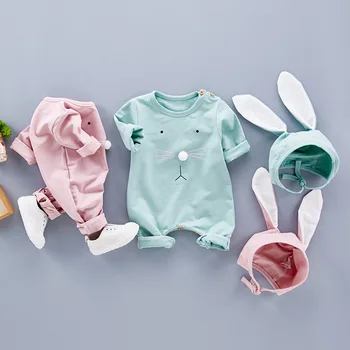 

1pcs Baby Romper children kids Cute Rabbit Ears Hooded Long Sleeve Jumpsuit Spring Baby Clothes Cotton Newborn Baby Rompers