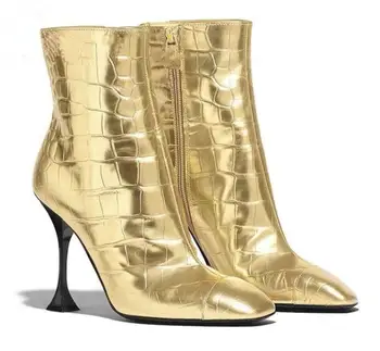 

Autumn Winter 2020 New High Heels Women Ankle Boots Golden Leather Pointed Martin Boots Sexy Tide Black Women Shoes