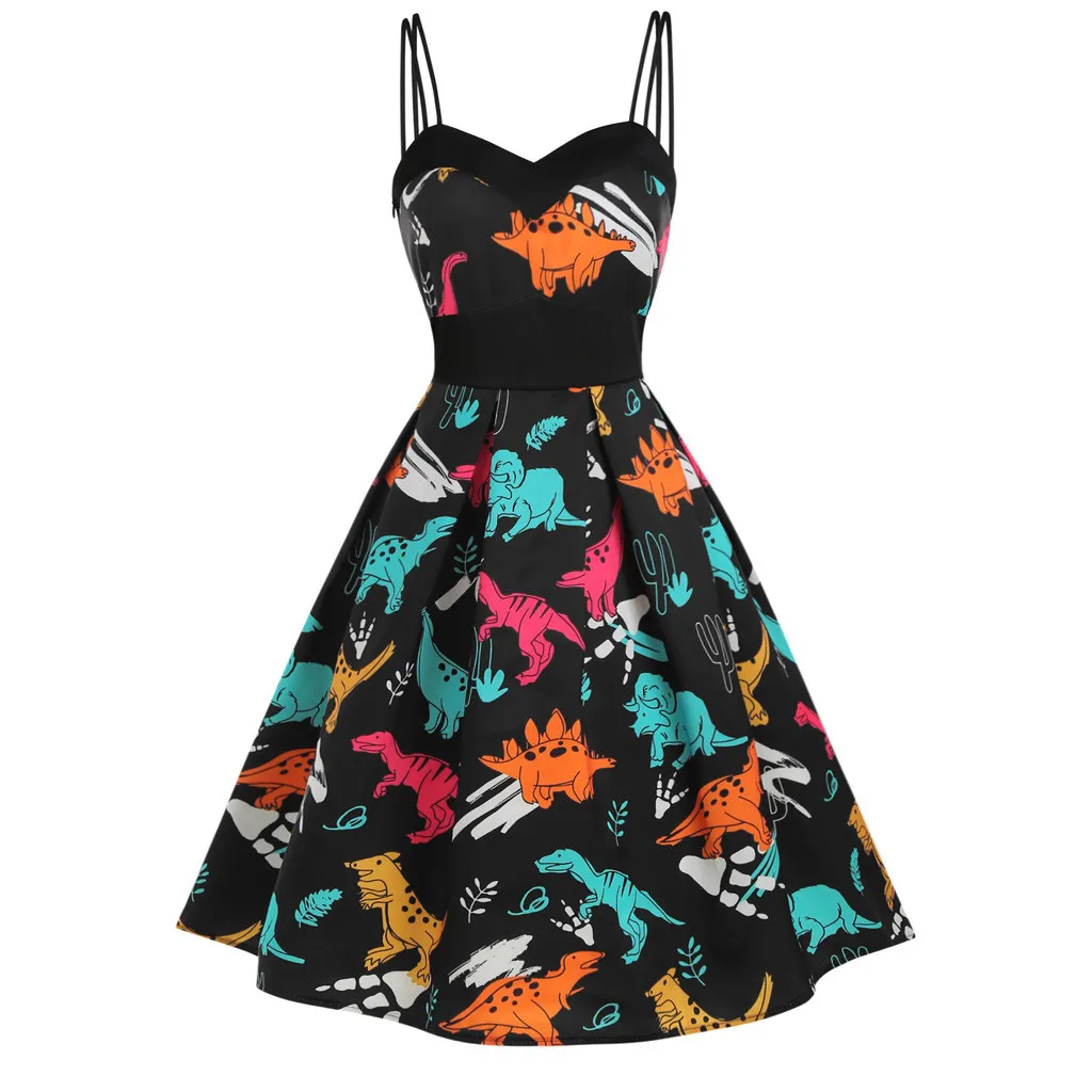 Dress black Сексуальное летнее платье на бретельках с принтом, без рукавов, вечерние, ночные, длиной до колена, женский летний сарафан с принтом, летнее платье для женщин Sukienka - Цвет: Dress black