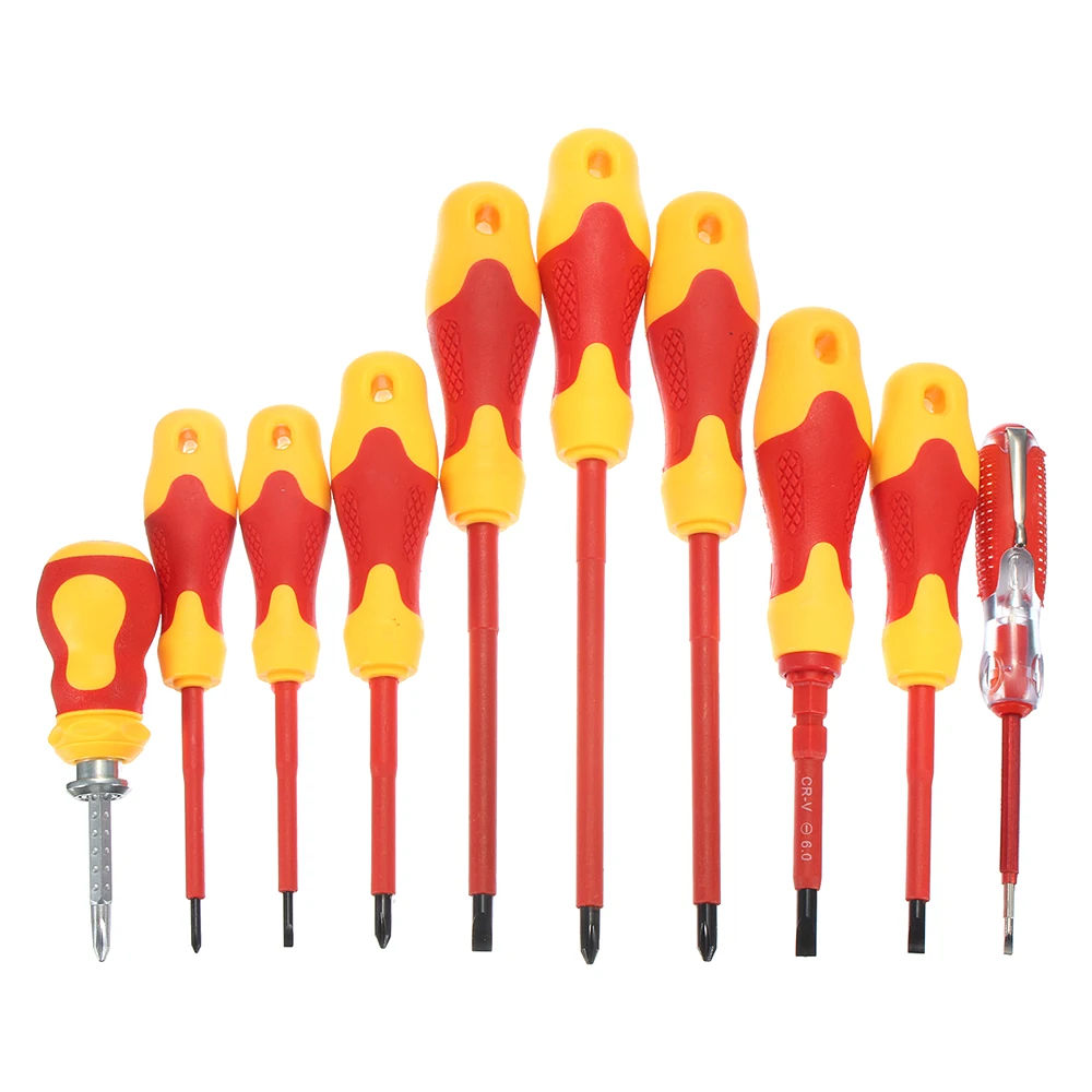 

10Pcs Insulated Screwdriver Set with Magnetic Slotted and Phillips Bits Soft Grips Electrician Work Tools
