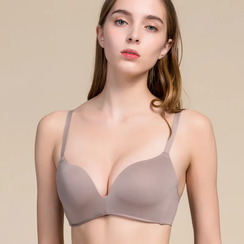 

Women Bra New Silk Rimless Bra One Piece Smooth and Traceless Thin Underwear Silk Gathering Sports Bra Female 7086