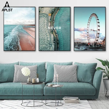 

Nordic Landscape Canvas Print Poster Field Inspirational Quotes Paintings Beach Coastline Ferris Wheel Picture Living Room Decor