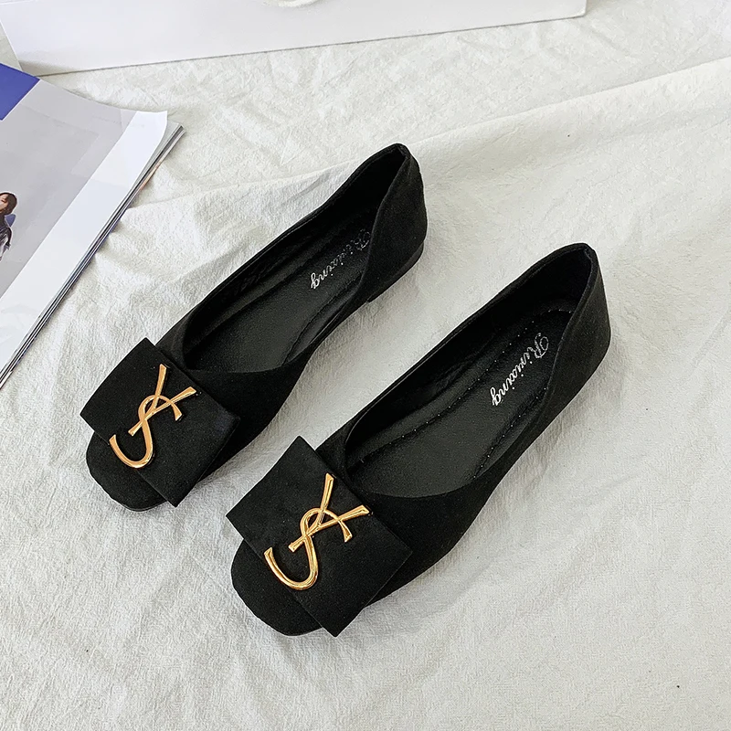

Classic Shallow Flats Casual Shoes Women Metal letters Loafers Oxford Slip On Moccasins Female Suede Leather Footwear flat shoes