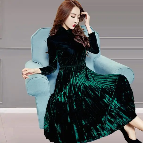 Новые бархатные платья для женщин 2020 весна осень винтажная Водолазка с длинным