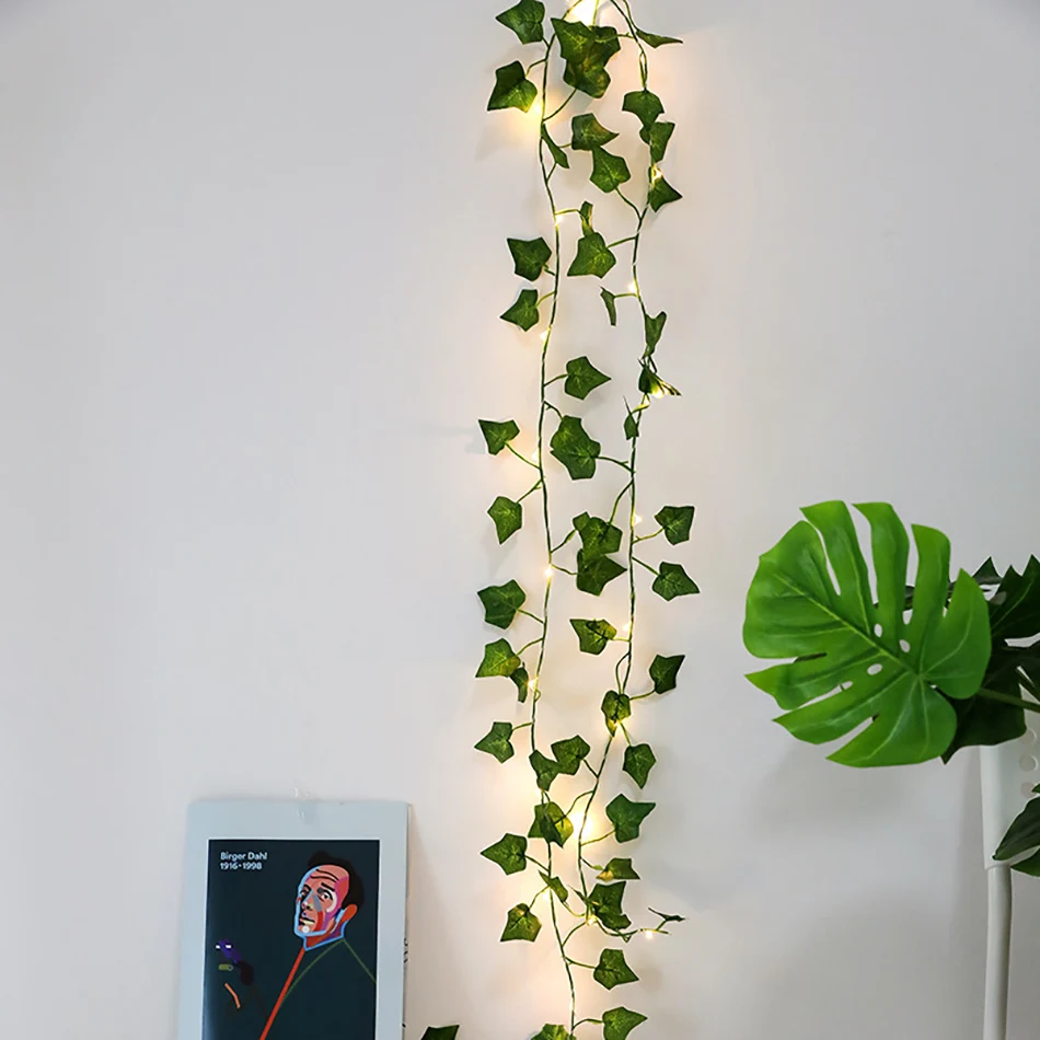 

Handmade leaf garland fairy lights string 2M 20leds battery powered,DIY light string wedding home decoration,Lovely mirror light