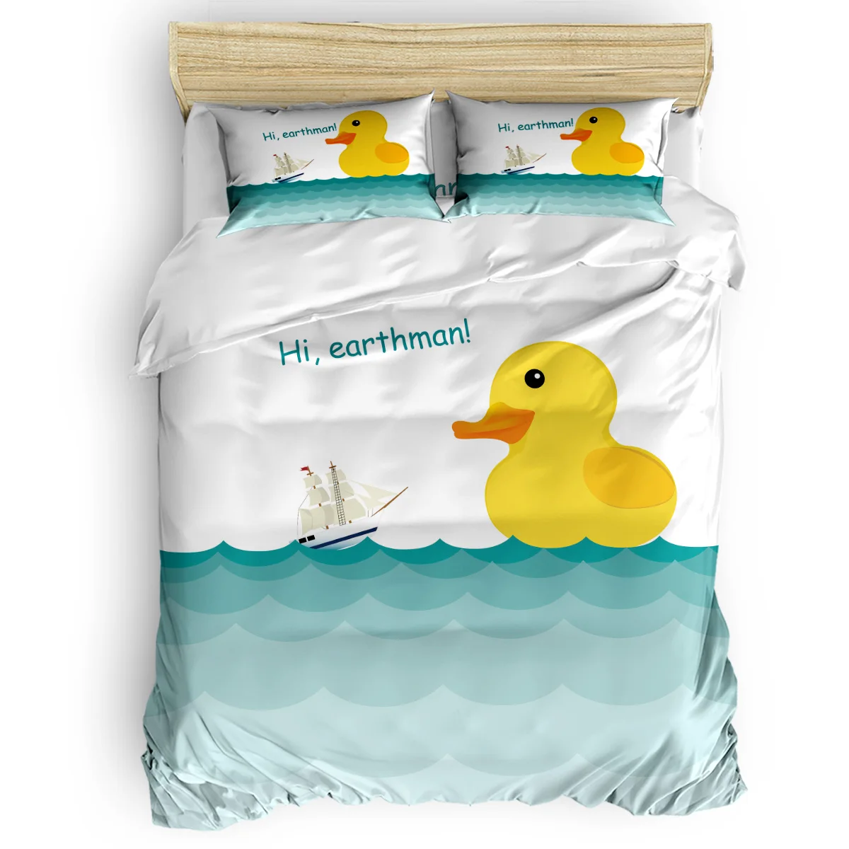 

Cartoon Duck Duvet Cover Set Vintage Floral Art Design Collection of 3/4pcs Bedding Set Bed Sheet Pillowcases Cover Set