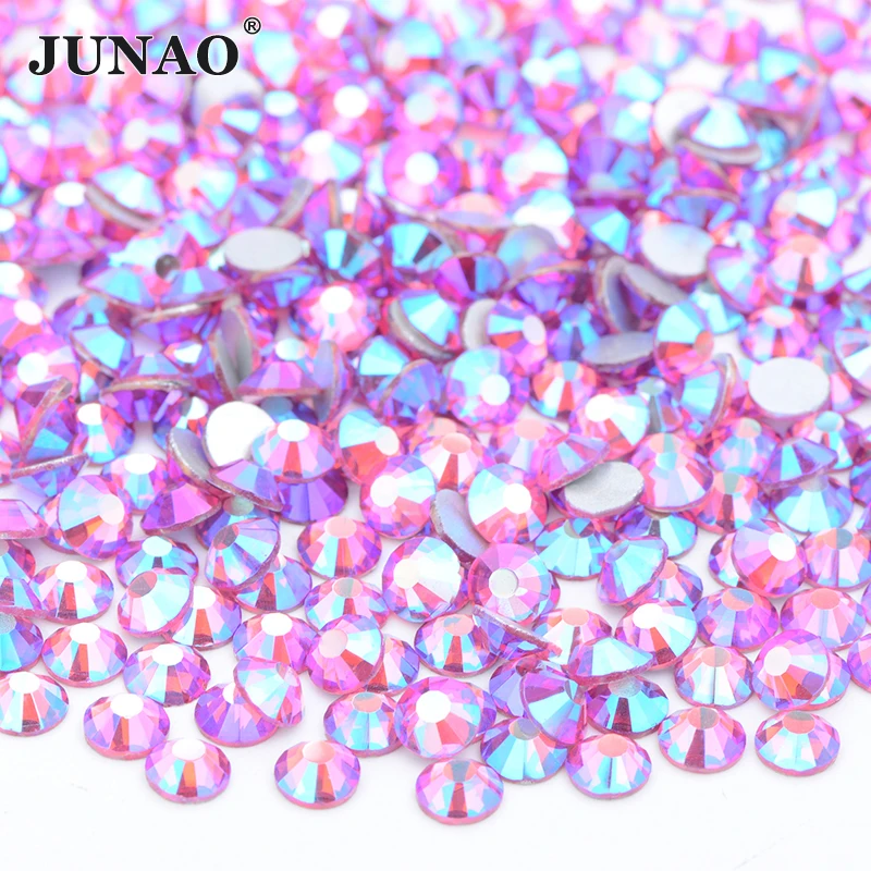 Стразы для ногтей JUNAO SS16 SS20 блестящие стеклянные стразы AB с плоской задней частью
