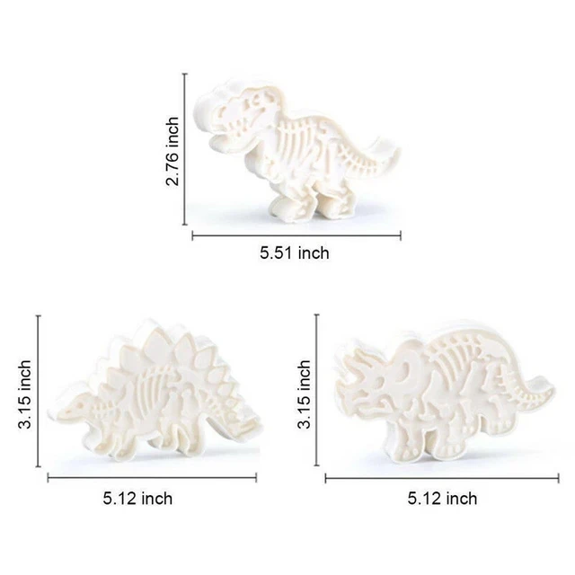 3Pcs Dinosaur Cookie Cutters Mold 3D Fondant Biscuit Embossing Mould DIY Baking Tools Kids Jungle Birthday Party Cake Decoration 3pcs