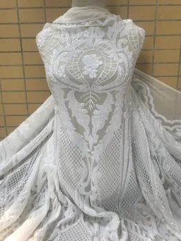 

Latest african sequins lace fabric top quality LJY-32001-2 french Net Sequin Lace Fabric for party dress
