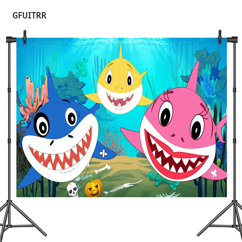 

GFUITRR Sea Shark Cartoon Photography Backdrop Baby Birthday Ocean Underwater Photo Background Vinyl Photo Booth Props