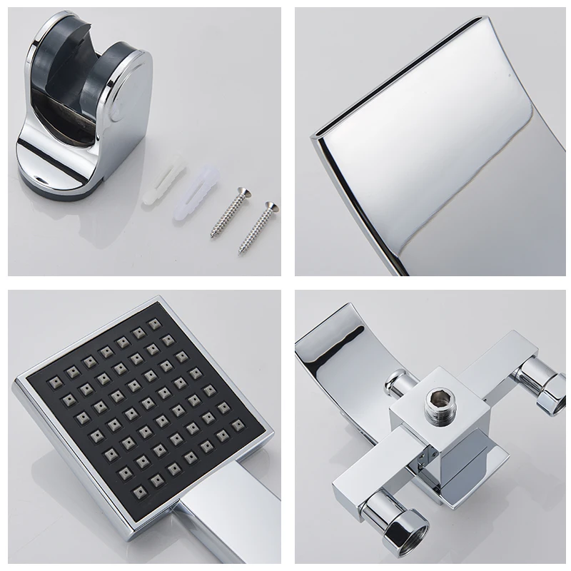 ULGKSD Chrome Plated Bathtub Faucet Set Waterfall Spout Solid Brass Hot Cold Mixer Tap Bath Shower Faucets Wall Mounted 5