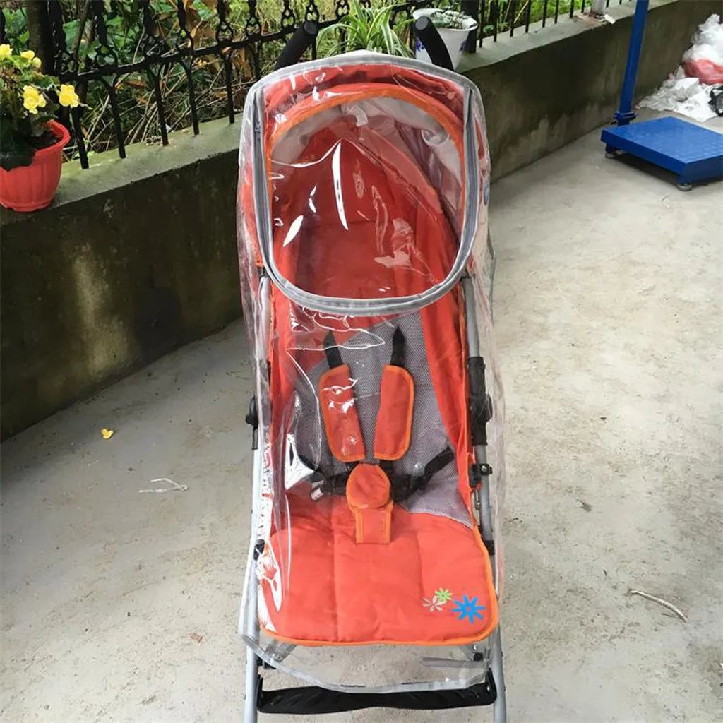Детская коляска с дождевиком, водонепроницаемая детская коляска, повседневные прозрачные аксессуары для коляски, цельный чехол с сеткой