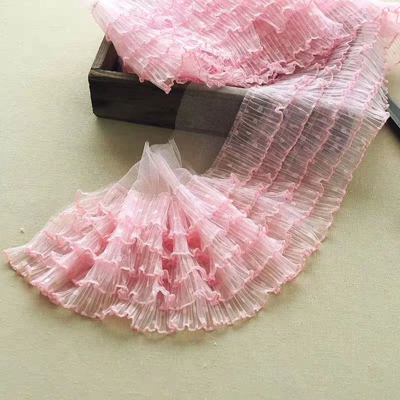 

5-layer Wave Point Pleated Lace Ruffled Tulle Trim 5 Color Pleated Mesh Lace trim tutu dress fabric DIY doll dress fabric