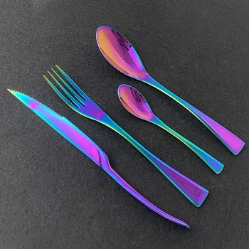 

4Pcs/Set Rainbow 304 Stainless Steel Dinnerware Polishing Cutlery Set Kitchen Tableware Fork Steak Knife Teaspoon Dinner Set