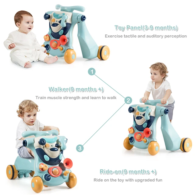 2-in-1 Baby Sit-to-Stand Walker Kids Activity Center Toddler Walking Home Blue 5