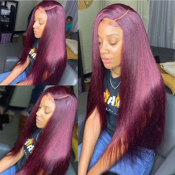 

Ace 613 Brazilian Long Straight Hair Wig With Baby Hair 13x4 Colored Human Hair Wigs For Women Remy 99j Lace Front Wig