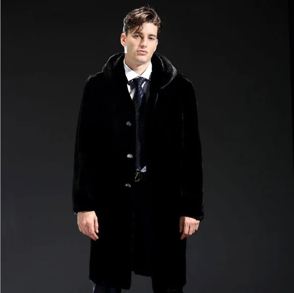 Модные роскошные черные длинные мужские зимние пальто 2019 имитация шуба из