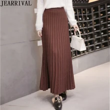 Осень-зима, теплая длинная юбка, высокая талия, одноцветная, модная, тонкая, Вязанная, плиссированная юбка, Корейская, для девушек, толстая, макси юбка