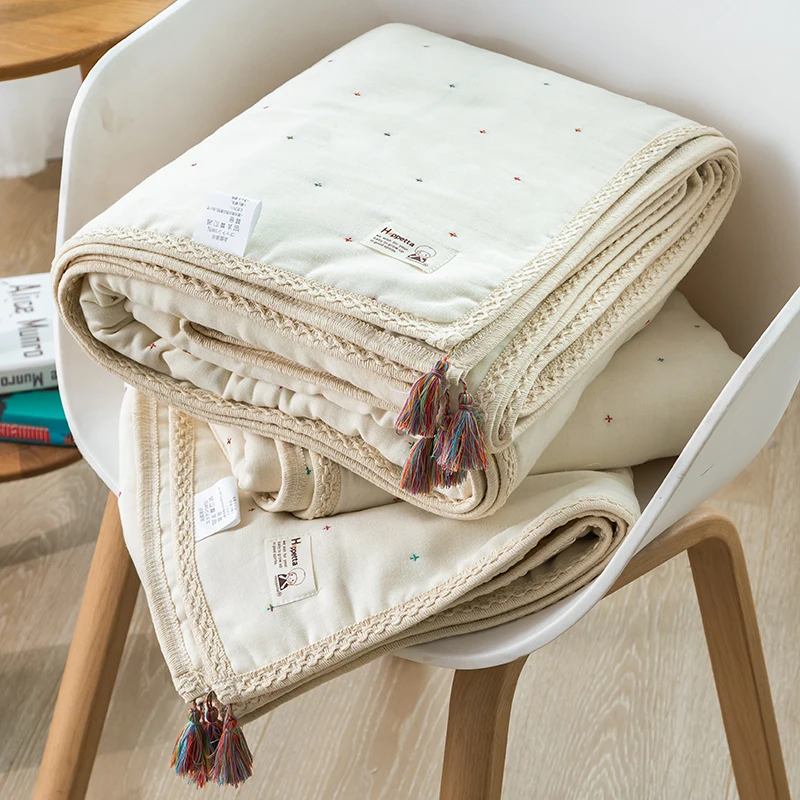 Vintage Bohemian Cotton Gauze Summer Quilt Baby Bed Korean Summer Blanket for Baby Kids Air Conditioner Quilts Muslin Bedspread