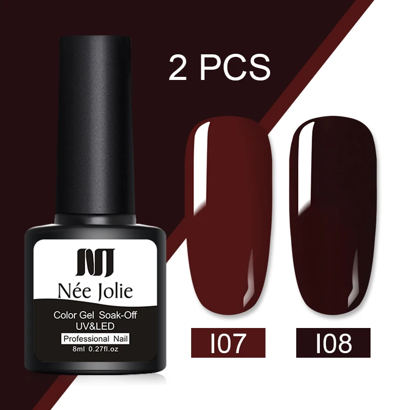 2pcs set 12 NEE JOLIE, 60 цветов, 8 мл, Гель-лак для ногтей, СВЕТОДИОДНЫЙ УФ-гель для ногтей, серый, красный, розовый, лак для ногтей, гибридный гвоздь, Гель-лак - Цвет: 2pcs set 12