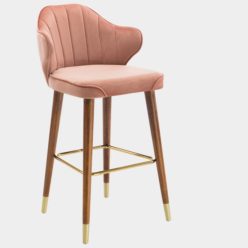 Барный стул из цельного дерева, стул для семейного ресторана, современный минималистичный компьютерный стул для учебы, высокий стул, Скандинавская Повседневная мебель - Цвет: B Pink 75CM