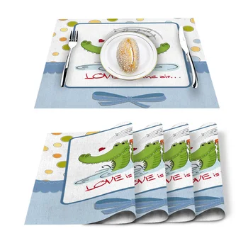 

Crocodile Animals Love Is In The Air Placemat Washable Cotton Linen Table Cloth Pad Mat Rectangle Placemats Heat Resistant