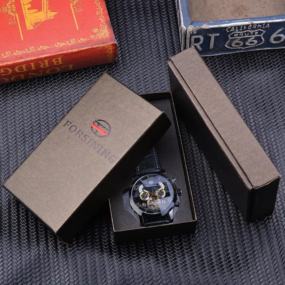 Forsining Tourbillion Fashion Wave Clock Multi Function Display Mens Automatic Mechanical Watches Top Brand Luxury Mechanical Watch