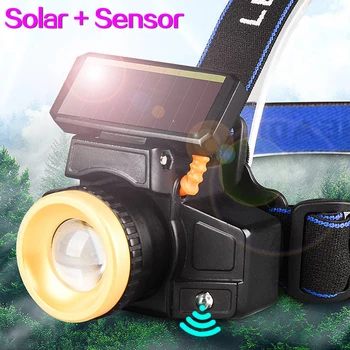 

New Solar+IR Sensor LED Headlamp Outdoor Camping Headlight USB Head Front Light Zoomable Head Flashlight Head Torch Fish