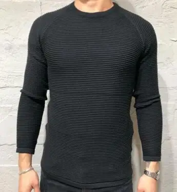 Волнистый свитер Повседневное Slim fit пуловер осень вязаный, с круглым вырезом в полоску, со вставками, на зиму, теплые классический свитер - Цвет: Черный