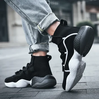 

Outdoor Walking Mens Shoes Fashion High Top Sneakers Platform Outsole Man Casual Shoes 2020 Trend Large Size Slip-on Trainers X2