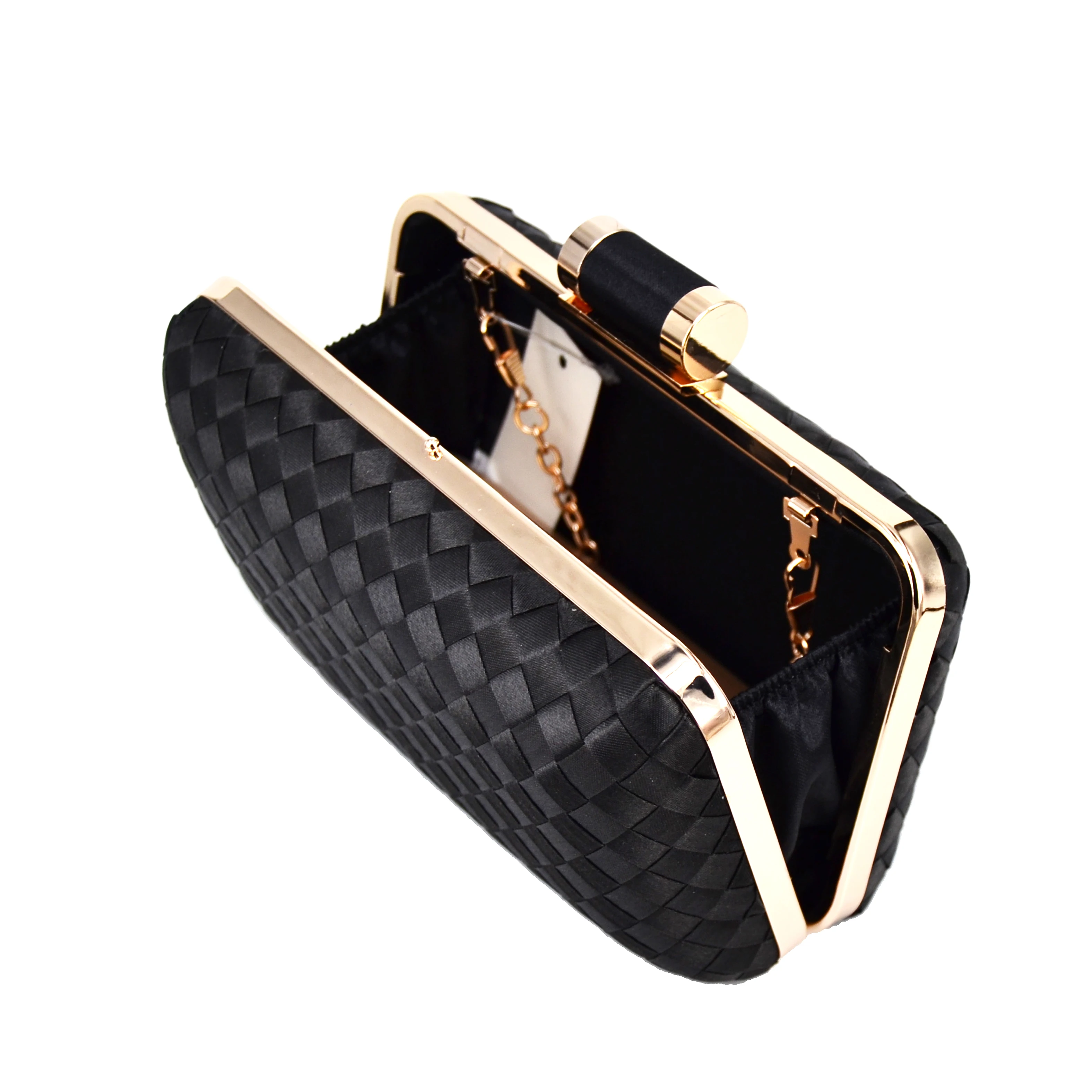 Classic Black Satin Evening Purse for Women Woven Envelope Evening Bags Bridal Purse Wedding Clutches Purse Dancing Party