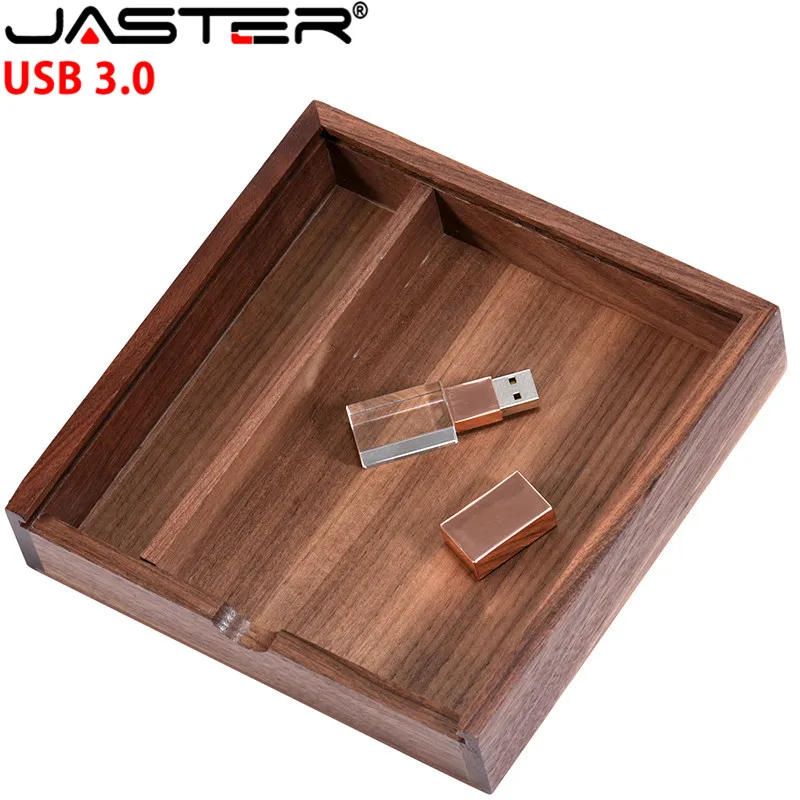 JASTER розовое золото Кристалл usb 3,0 4 ГБ/8 ГБ/16 ГБ/32 ГБ/64 ГБ Интерфейс флэш-накопитель с коробка из грецкого ореха логотип на заказ свадебный подарок