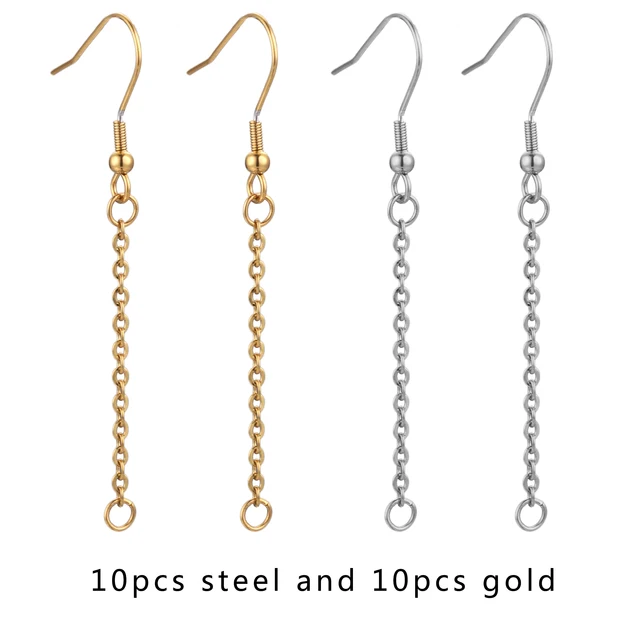 20pcs Gold Stainless Steel Earring Hooks Wires with Ear Earrings Pendant Charms Connector for diy Jewelry Making Finding Supplie Gold and Steel