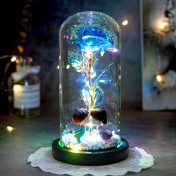 Rose Artificial Flowers In Glass Dome Home Decor Night Light Birthday Present Valentine's Day Mother's Gift