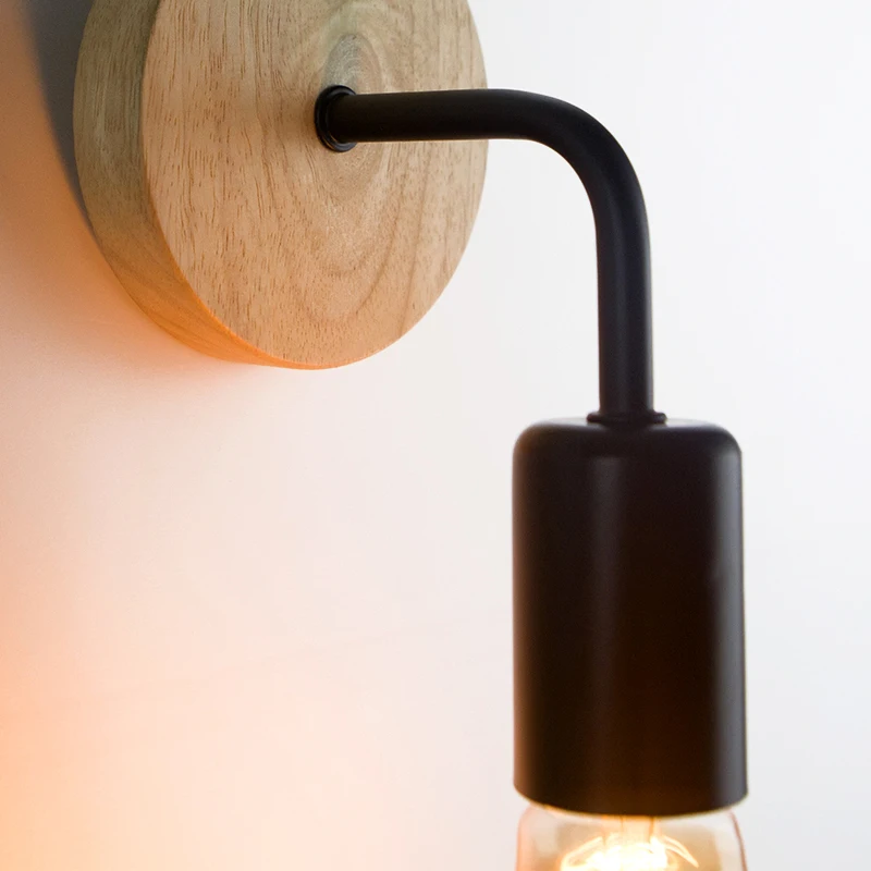 Wood Wall Lamp Vintage Industrial Wall Lights Dimmable Retro E27 Light Bulb Wall Light For Home Loft Indoor Decor Fixtures