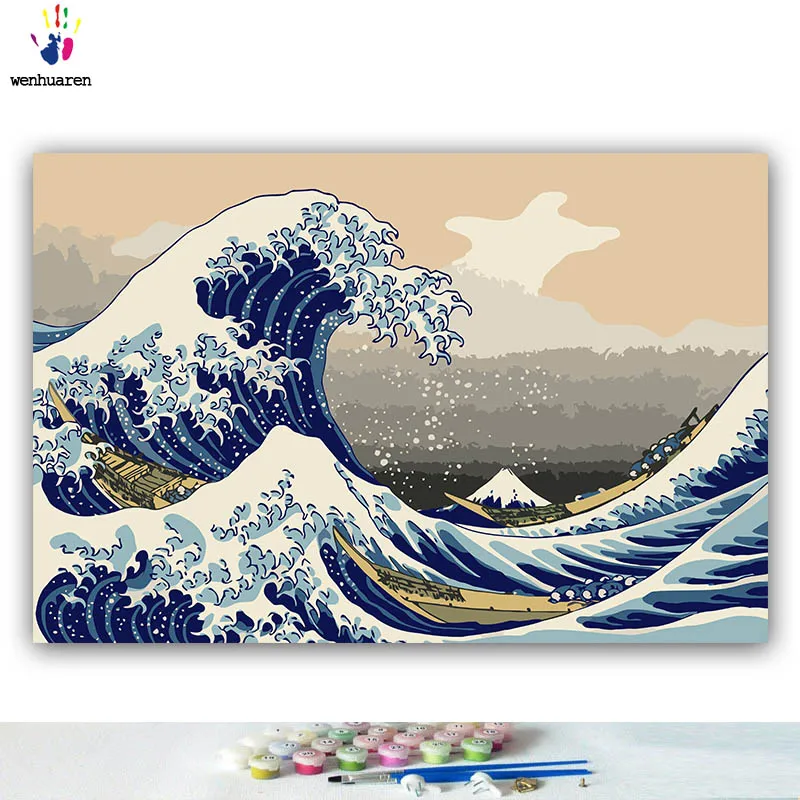 Сделай Сам картинки для раскраски по номерам с цветным Ukiyo-e японская известная картина Картина Рисование картина по номерам в рамке для дома - Цвет: 3355