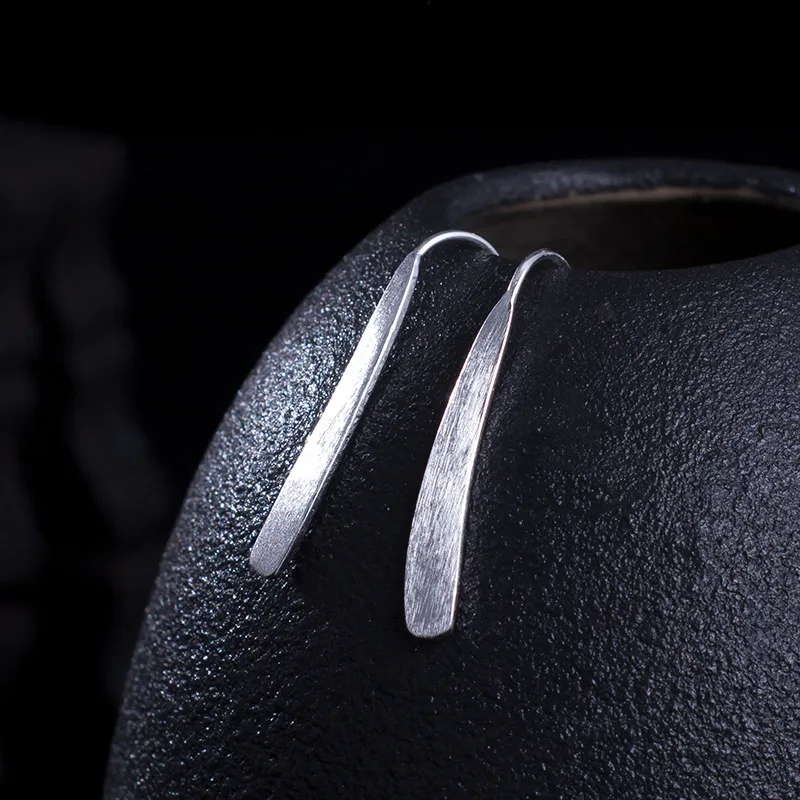 

100% Real 925 Sterling Silver Earrings for Women Simple Dangle Earring Matte Silver Ear Piercing Minimalist Jewelry Dropshipping