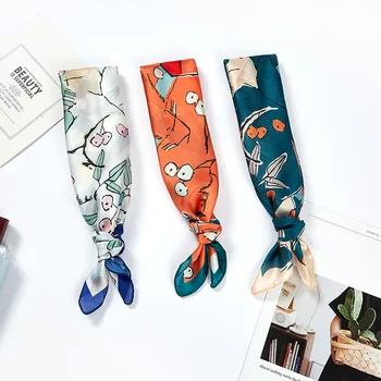 

53X53cm Summer Fresh and Sweet Silk Satin Scarf Female Orange Printed Small Scarf Handker Chief Foulard Bandana Spring