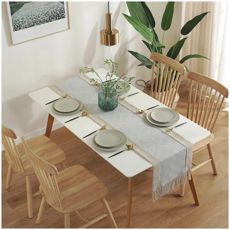 

New Pure Color Cotton and Linen New Chinese Table Runner Hotel and Homestay Zen Tea Table Coffee Table Flag Fringed Bed Flag