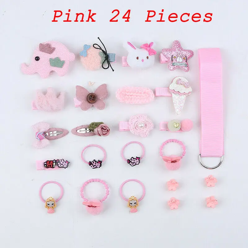 A 24Pcs Милые детские волосы для куклы клип 24 шт Подарочный набор мультфильм животных Лук Мода для маленьких девочек заколка для волос - Цвет: A 24Pcs