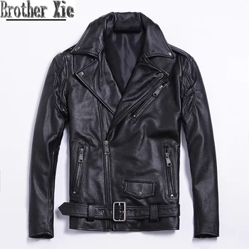 

Autumn Men Cow Leather Jackets Plus Size 4XL Motorcycle Genuine Real Leather Jacket Coats Slim Quality Sashes Biker Outerwear