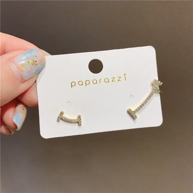 

Gold Zircon Earrings Smile Stud Earrings Versatile Earrings for Women Small Earrings