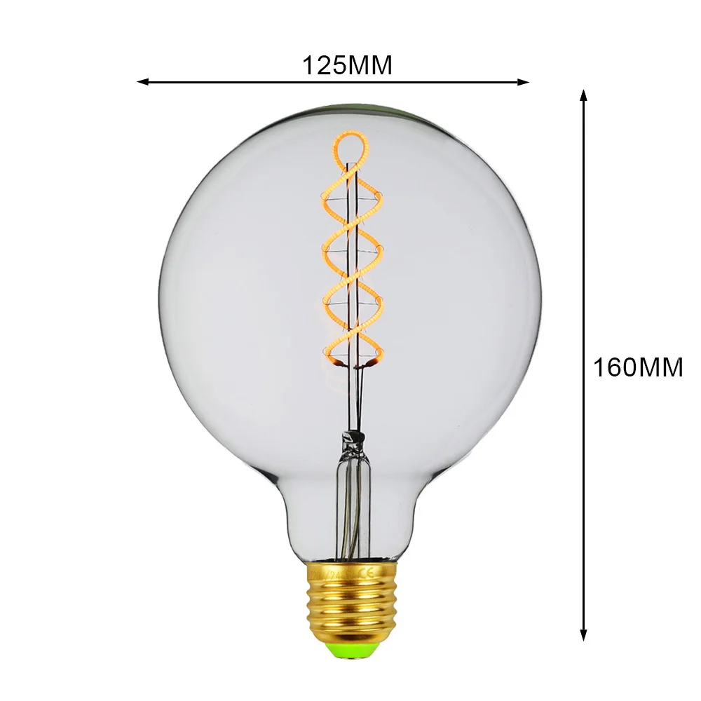 TIANFAN лампочки Эдисон светодиодный лампы 220V 4W декоративная нить накала спираль затемнения прозрачный Винтаж огни G80 G95 G125 ST64 T45 T28 T300 - Испускаемый цвет: G125spiral