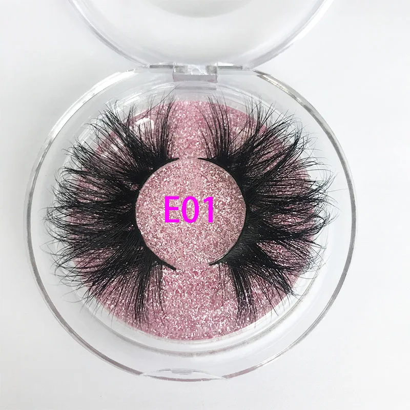 E01 round case Mikiwi 25 мм длинные 3D норковые ресницы 20 пар/лот удлиненные норковые ресницы большая драматическая объемная лента накладных ресниц толстые накладные ресницы - Цвет: E01 round case
