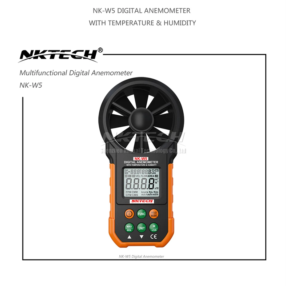NKTECH NK-W5, цифровой анемометр, измеритель скорости ветра, объем воздушного потока, температура окружающей среды, влажность, usb-тестер для загрузки данных, 9999 отсчетов