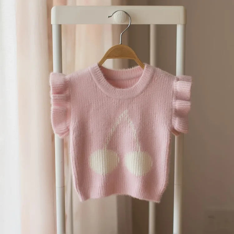 Mmtkids/ детская одежда в Корейском стиле; сезон осень-зима; Детский свитер для девочек; Милая вишневая жилетка; жилет; H561